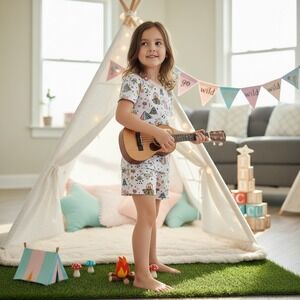 NWT Kids Camping MatchingSet Short Sleeve Teepee Campfire Bamboo